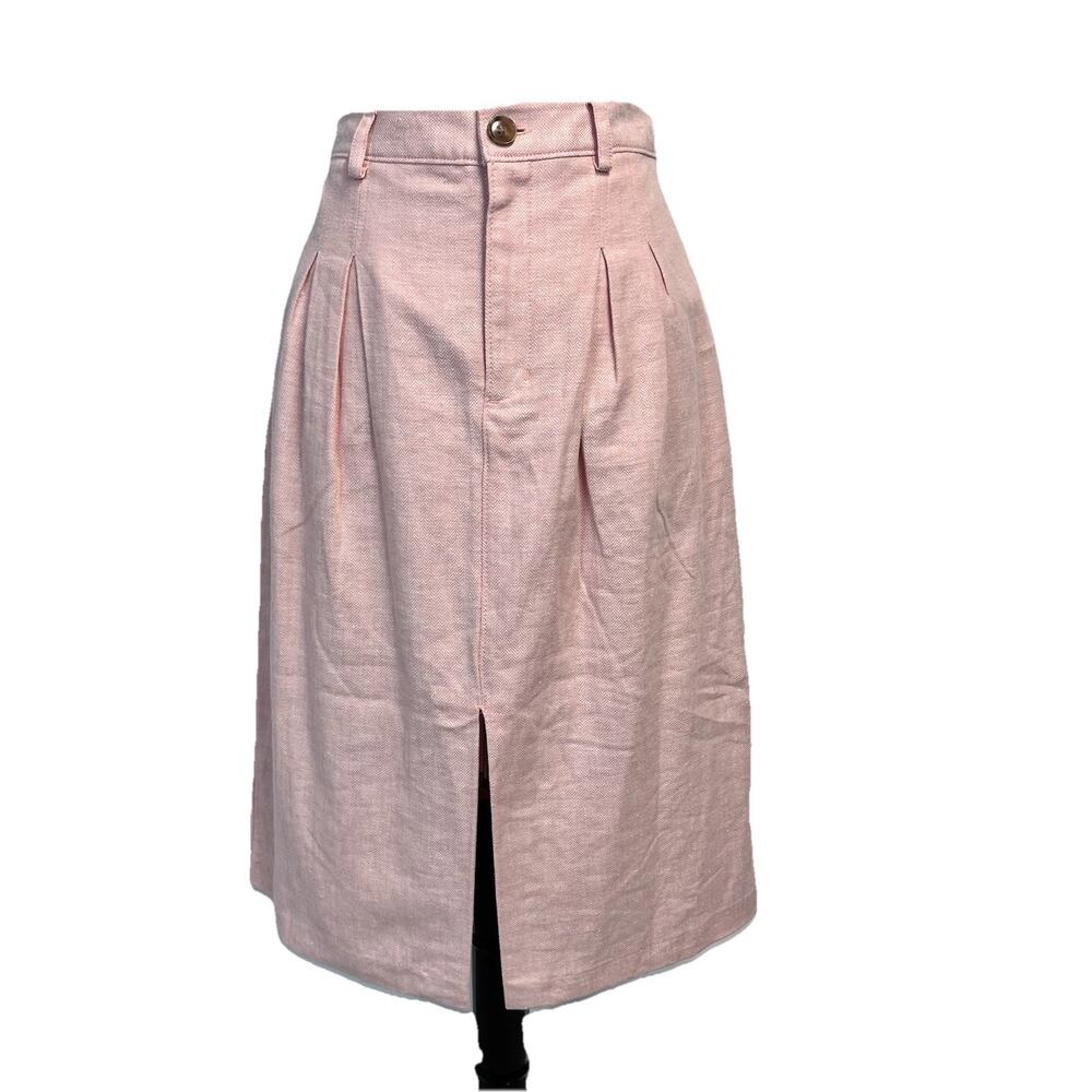 Banana Republic Trouser Skirt size 6 Petite Pink Linen Herringbone Midi Career